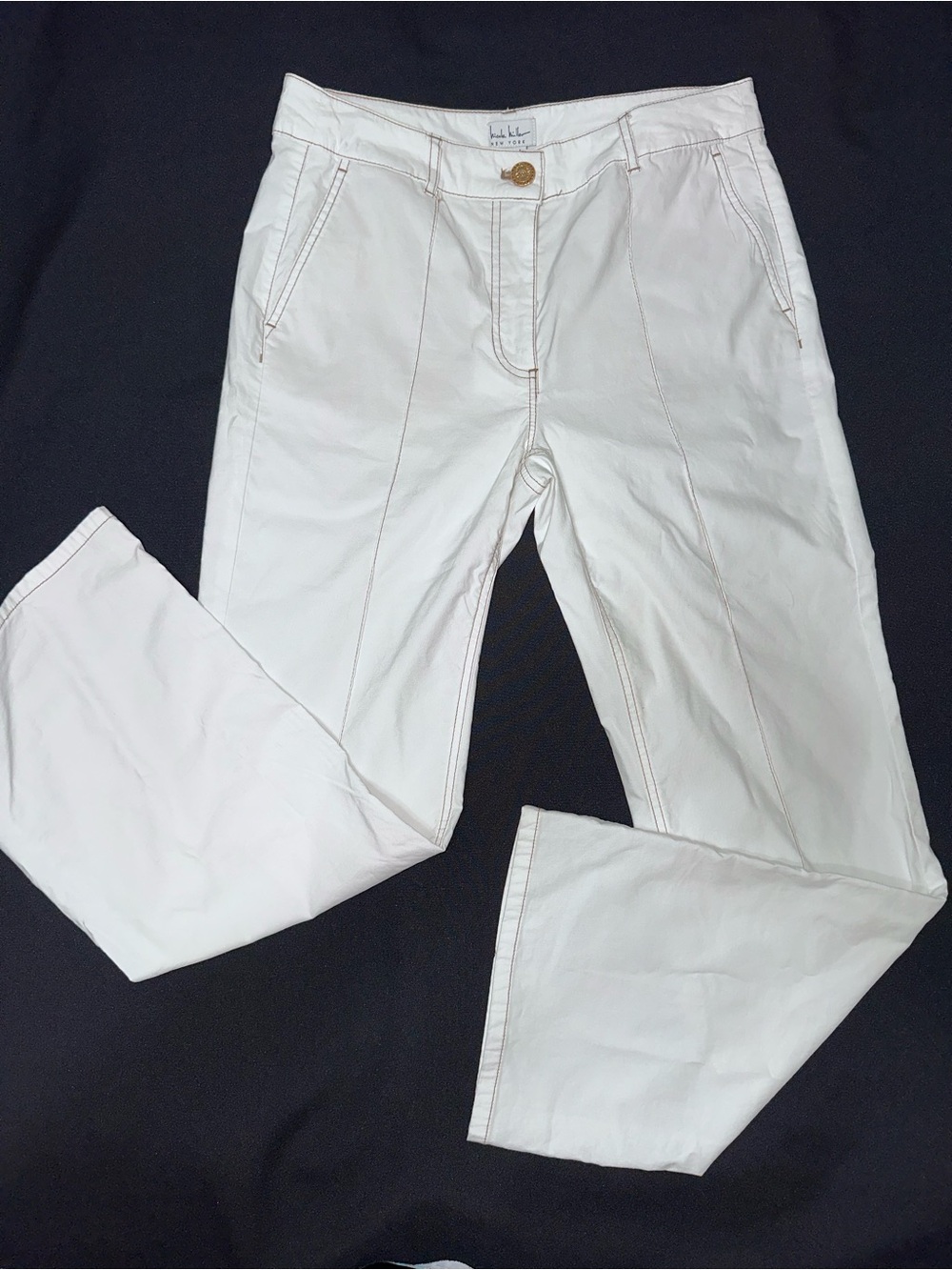 Nicole Miller Straight-Leg Mid-Rise Pants cream with brown accents size 8